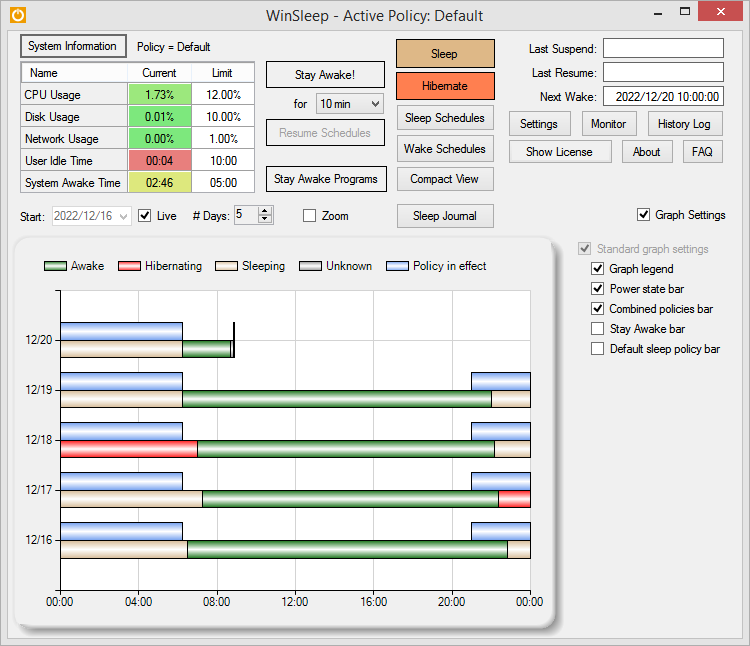 windows sleep program, saves electricity, schedules sleep by usage, graphic timeline, computer sleep periods, wake schedule task