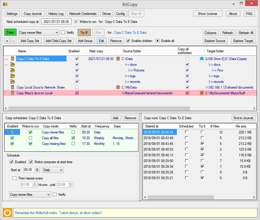 File copy program with filters and schedules.